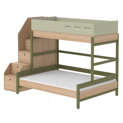 Lit familial superposé escalier Popsicle - Chêne/Kiwi