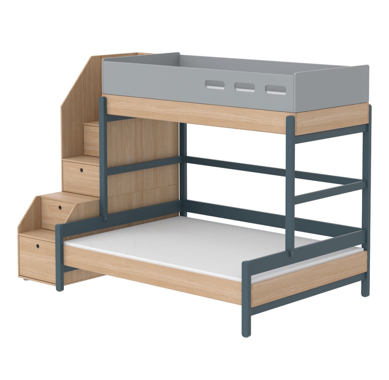 Lit familial superposé escalier Popsicle - Chêne/Blueberry