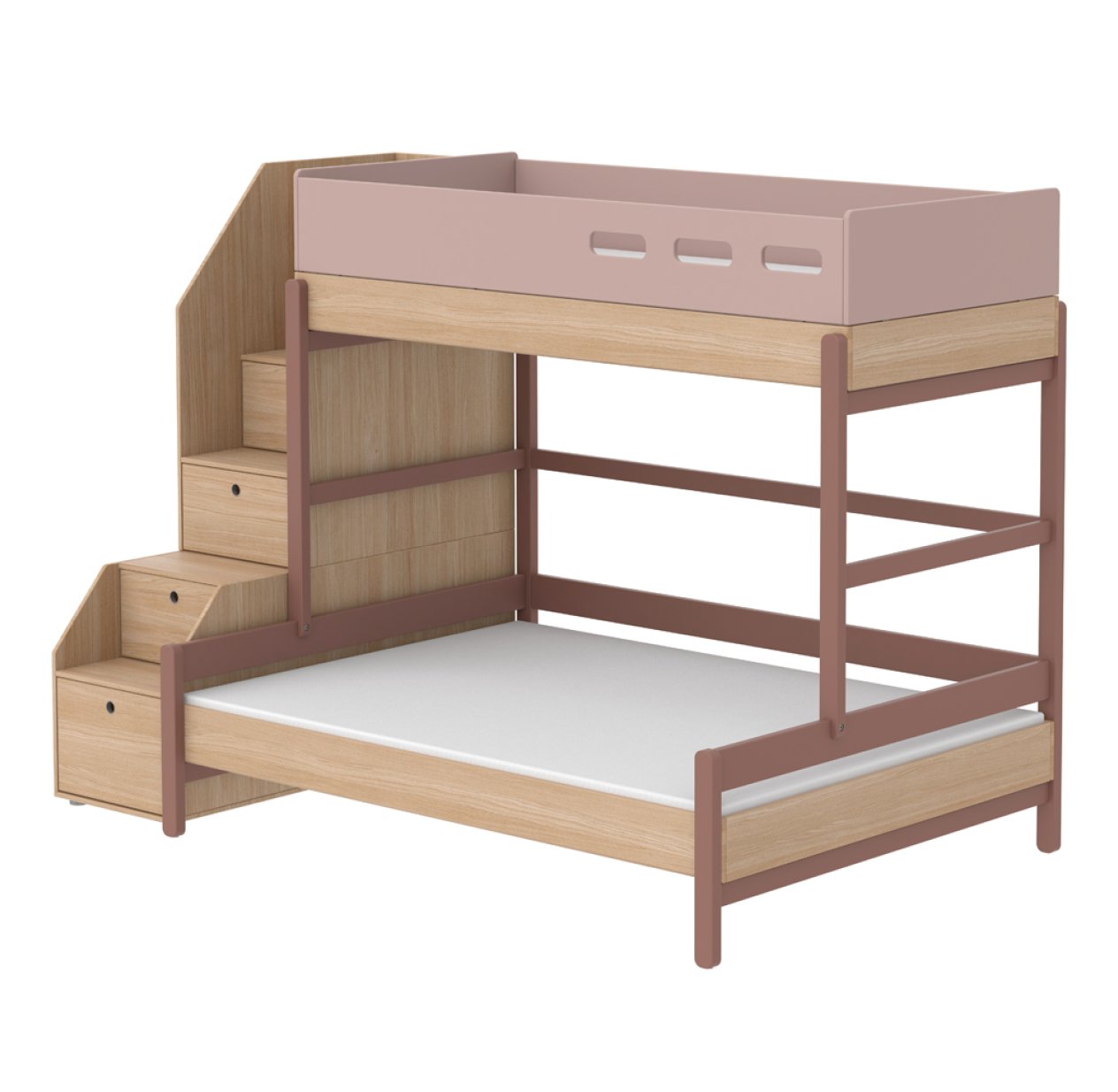 Lit familial superposé escalier Popsicle - Chêne/Cherry