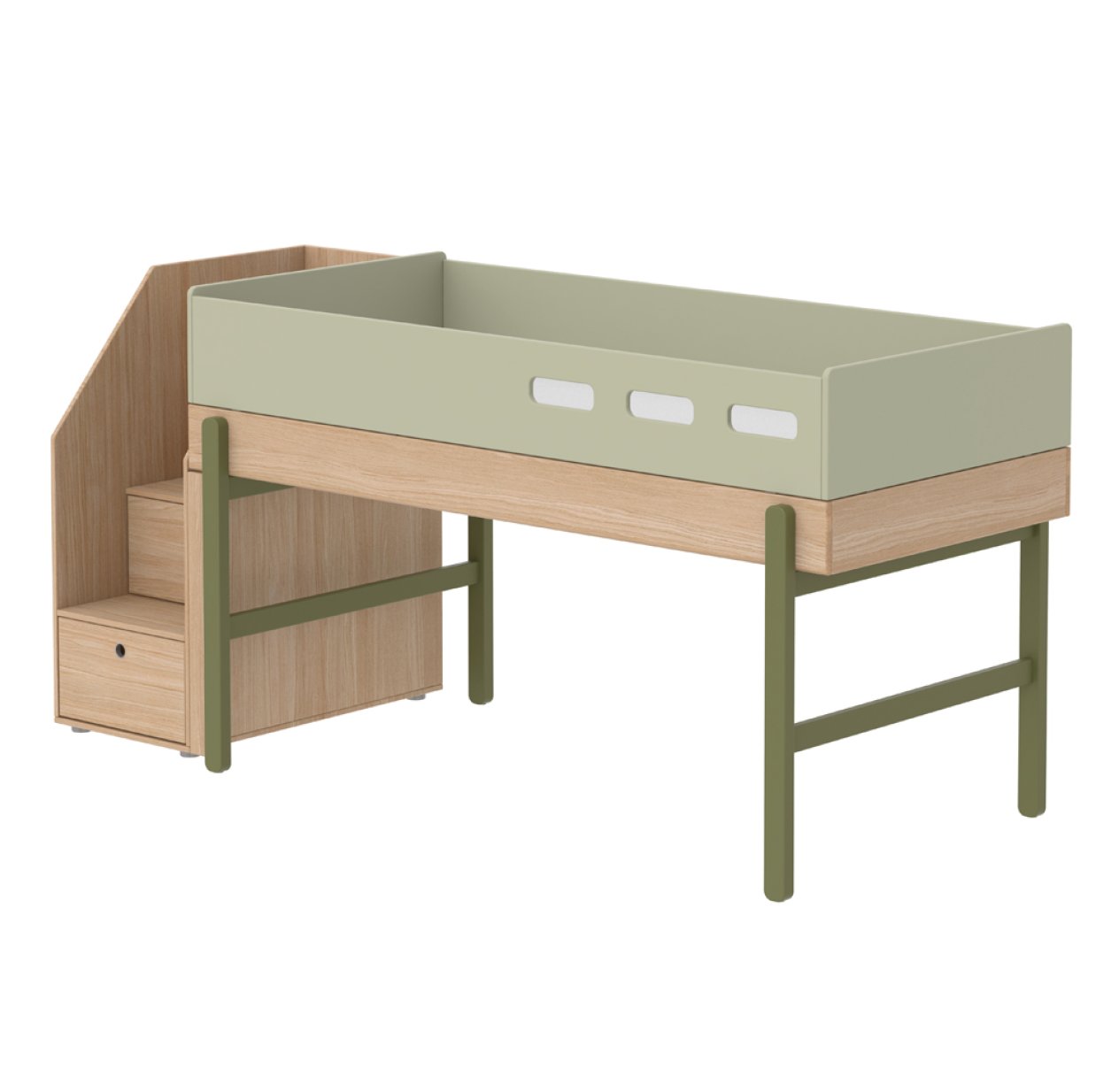 Lit enfant mi-hauteur escalier Popsicle - Chêne/Kiwi