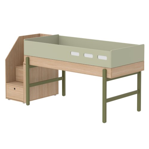 Lit enfant mi-hauteur escalier Popsicle - Chêne/Kiwi