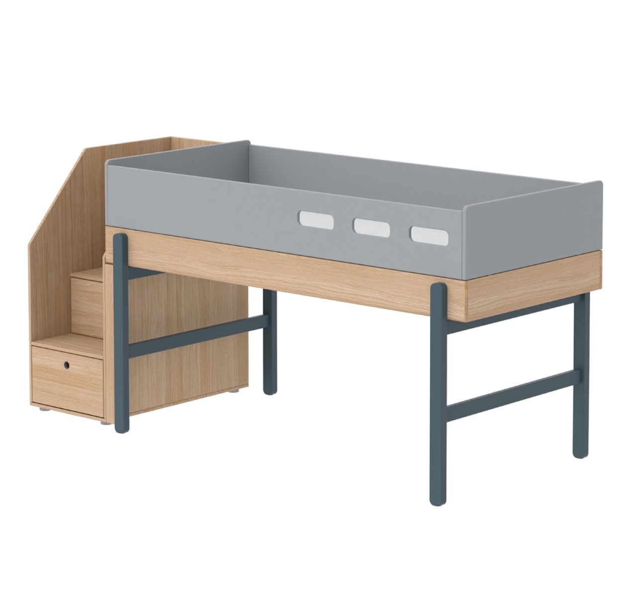 Lit enfant mi-hauteur escalier Popsicle - Chêne/Blueberry