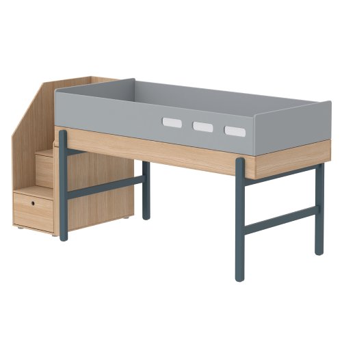 Lit enfant mi-hauteur escalier Popsicle - Chêne/Blueberry