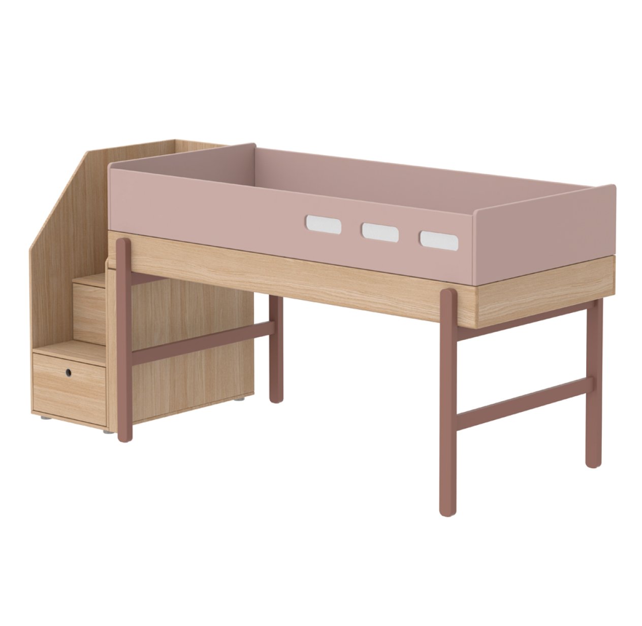 Lit enfant mi-hauteur escalier Popsicle - Chêne/Cherry