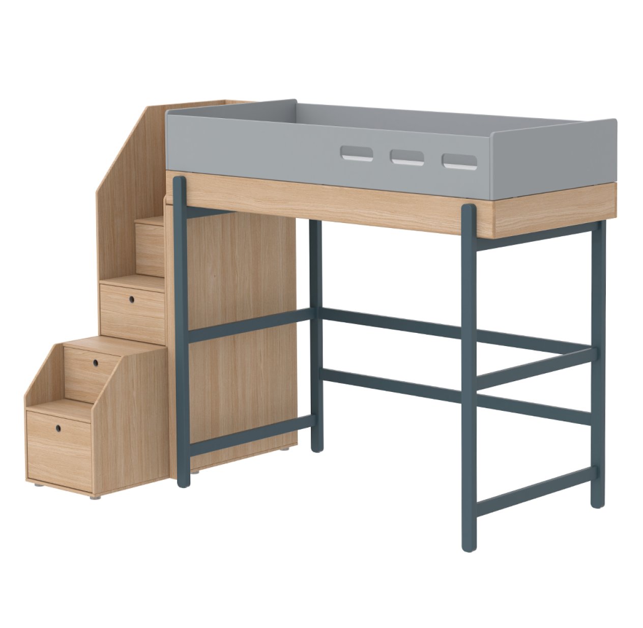 Lit mezzanine escalier Popsicle - Chêne/Blueberry