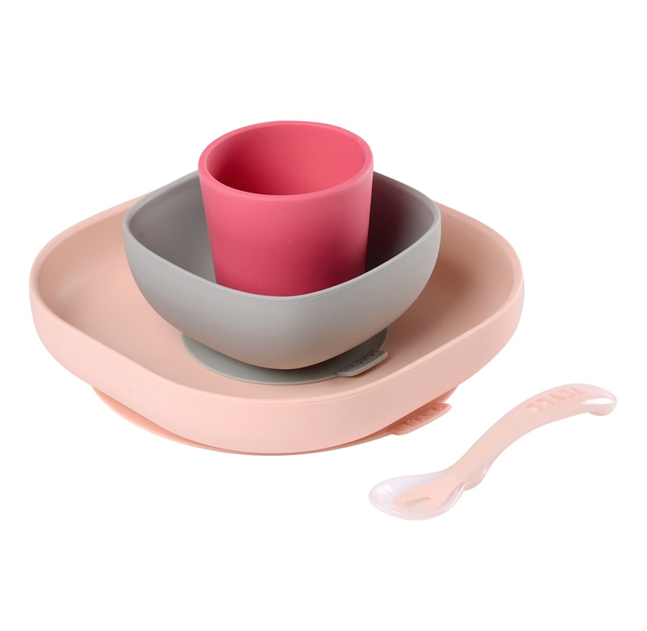 Set Vaisselle Ventouse Silicone 4 Pièces - Rose Béaba Pour Chambre