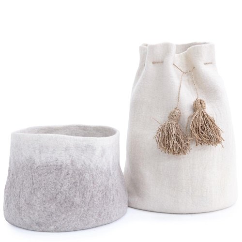 Calebasse haute avec pompons en chanvre - Naturel