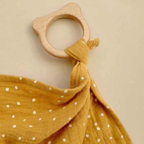 Anneau de dentition et lange Dines Confetti - Moutarde