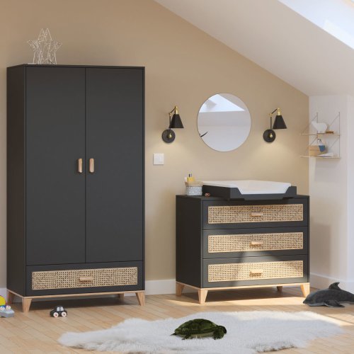 Armoire en Bois et Cannage Rotin Nami - Noir