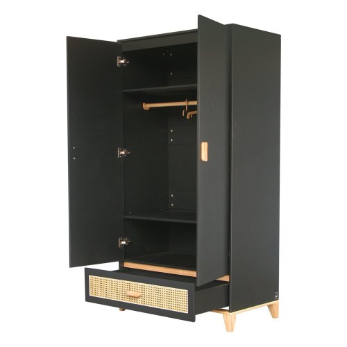Armoire en Bois et Cannage Rotin Nami - Noir