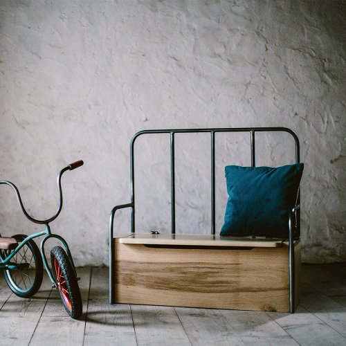 Banc coffre à jouets Inaki - Chêne/Acier