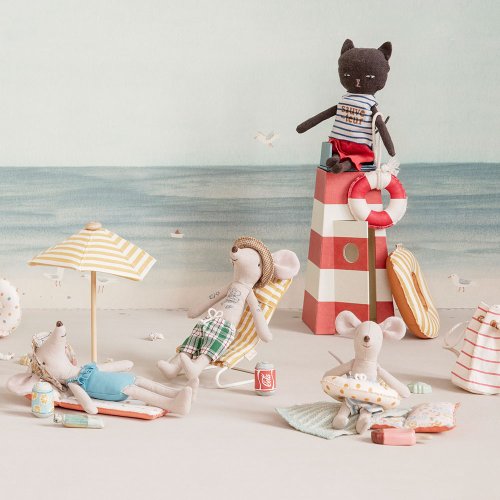 Bateau gonfable miniature rayé - Jaune