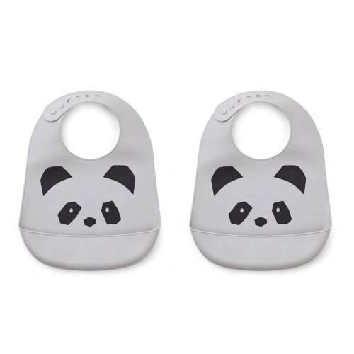 Set de 2 bavoirs Panda Tilda - Gris clair