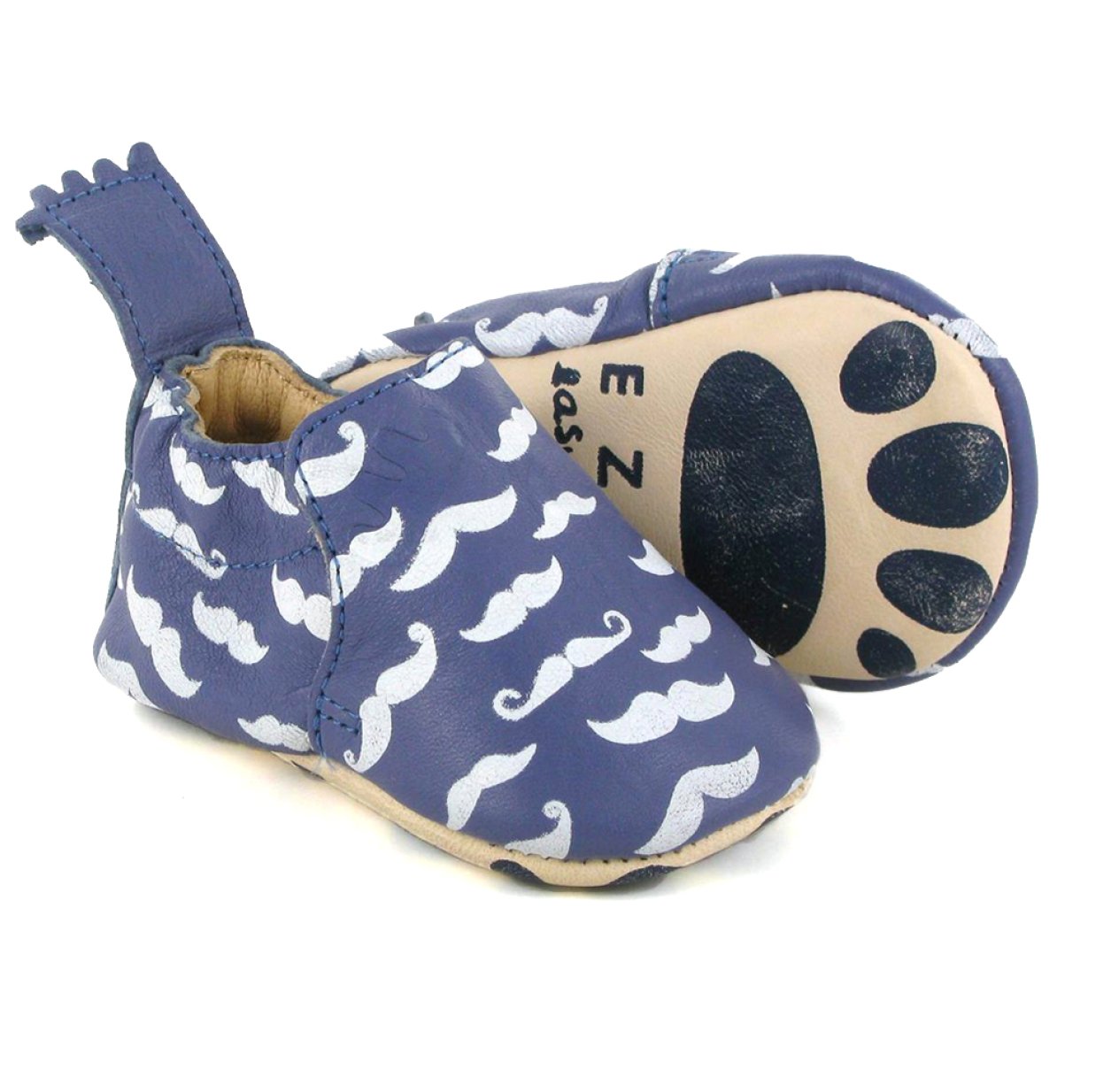 Chaussons Blumoo Moustache - Denim/Blanc