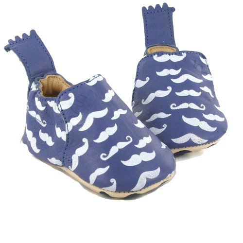 Chaussons Blumoo Moustache - Denim/Blanc