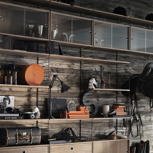 Caisson 2 portes vitrées coulissantes - Noyer