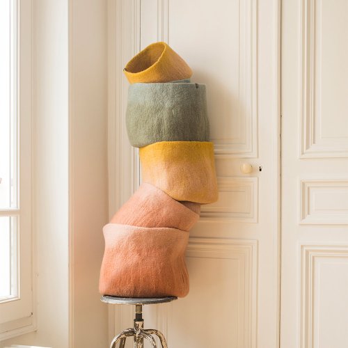 Calebasse en feutre M bicolore - Pierre clair/Naturel