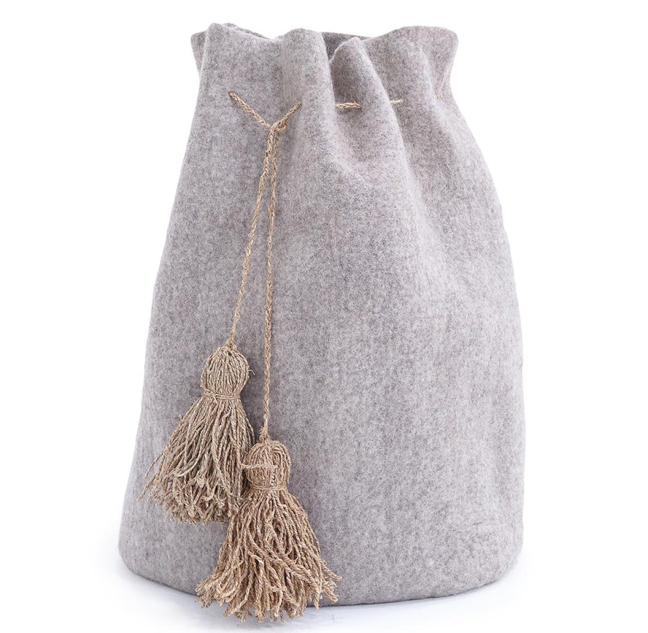 Calebasse haute avec pompons en chanvre - Pierre clair