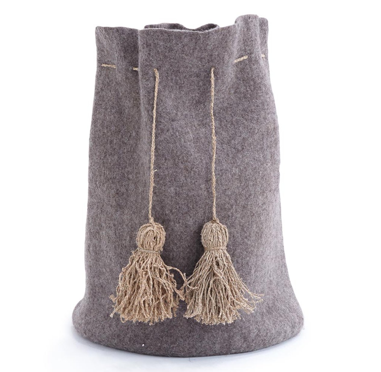 Calebasse haute avec pompons en chanvre - Pierre