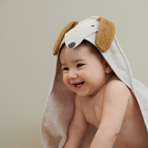 Cape de bain bébé Chien Albert - Sable