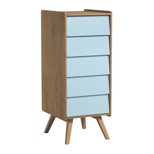 Chiffonnier 5 tiroirs Vintage - Chêne/Bleu