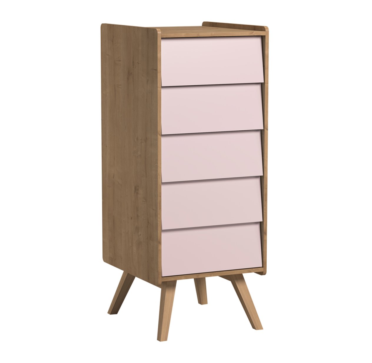 Chiffonnier 5 tiroirs Vintage - Chêne/Rose