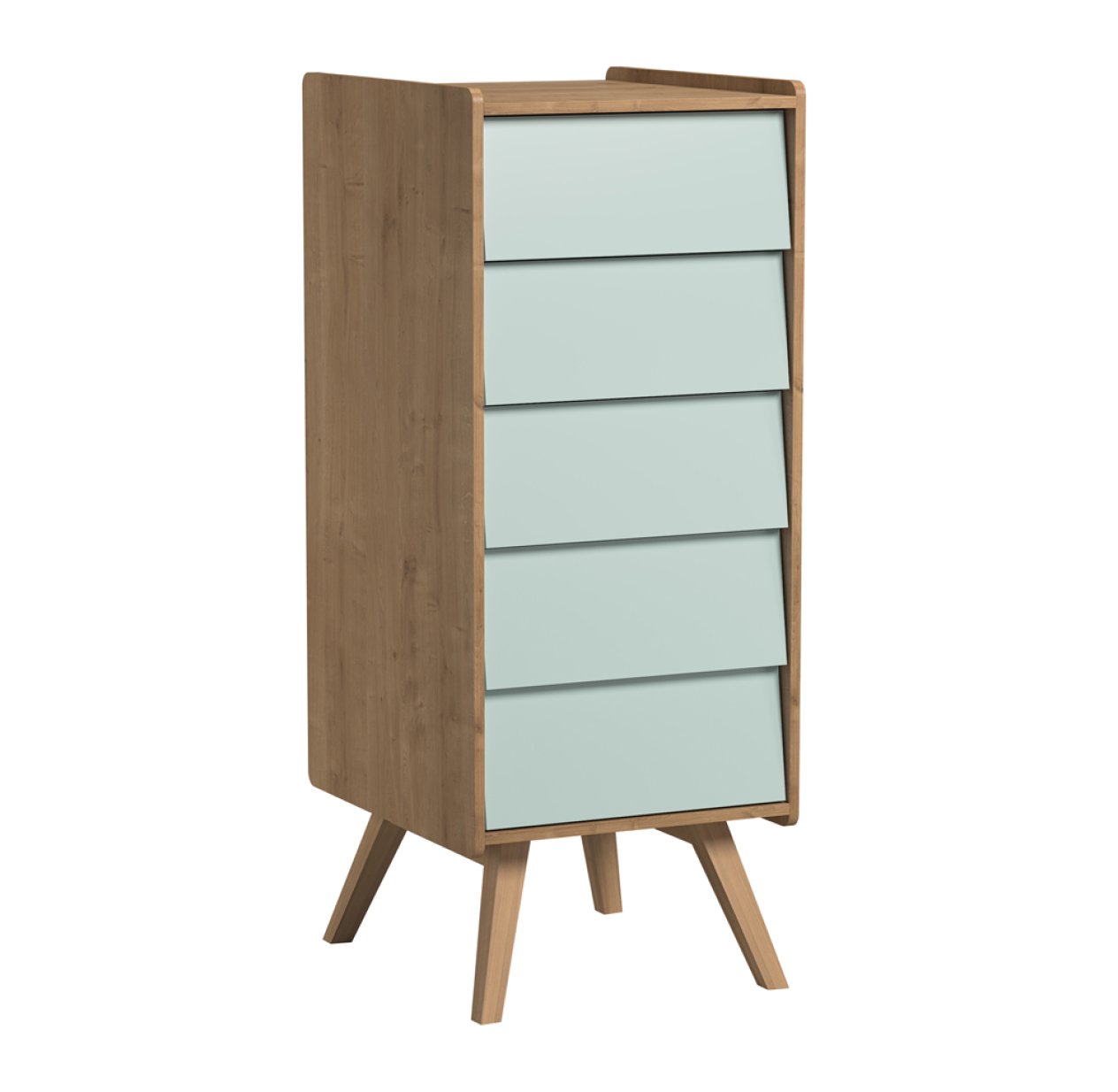 Chiffonnier 5 tiroirs Vintage - Chêne/Vert