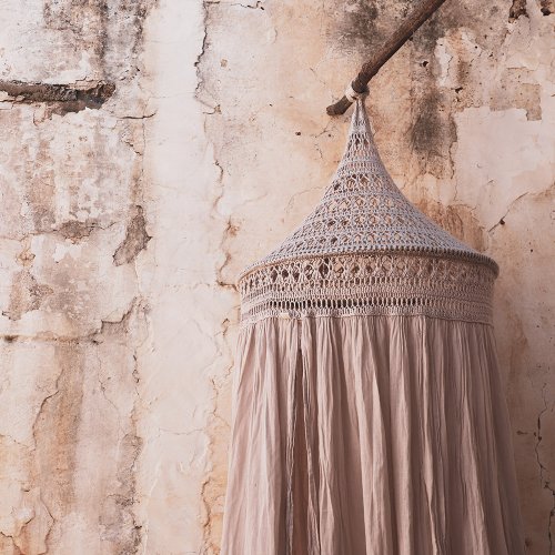 Ciel de lit Tara Crochet et coton bio - Rose poudré