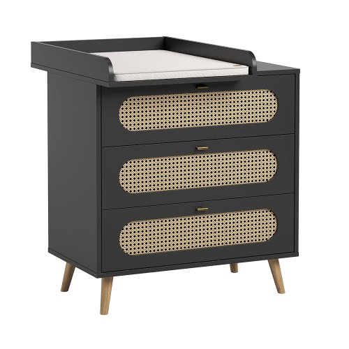 Commode 3 tiroirs à langer Canne - Noir