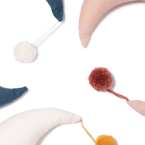 Coussin lune Pierrot pompon - Bleu nuit