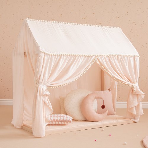 Coussin lune Pierrot pompon misty pink - Vieux rose