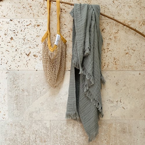 Plaid frangé Magda - Bleu pâle