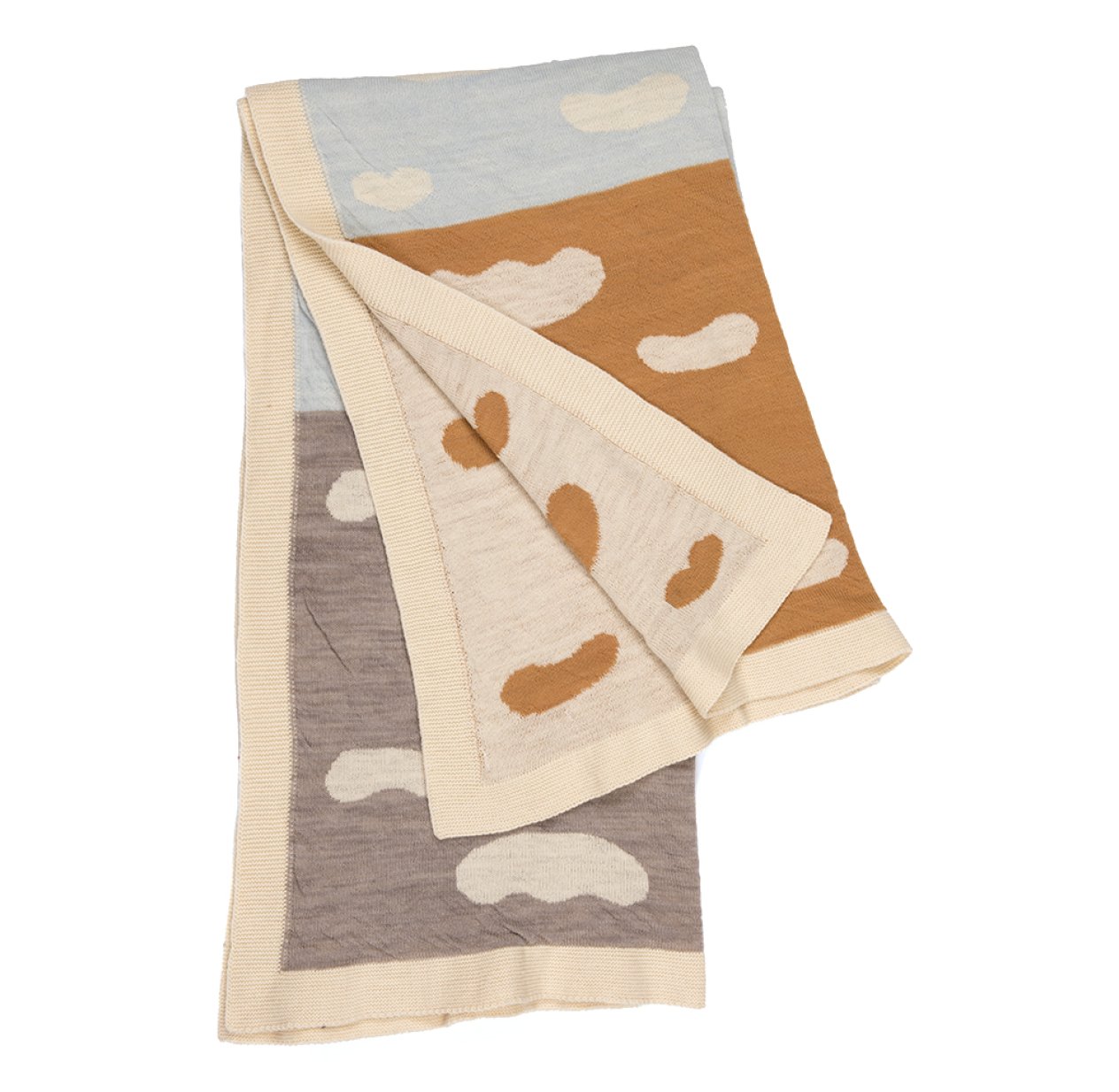 Couverture jacquard enfant WACA clouds - Ocre/Bleu/Gris