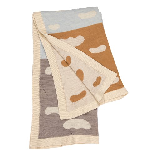 Couverture jacquard enfant WACA clouds - Ocre/Bleu/Gris