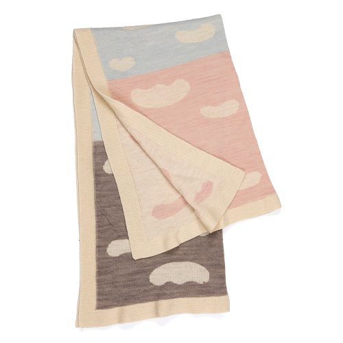 Couverture jacquard enfant WACA clouds - Rose/Bleu/Gris