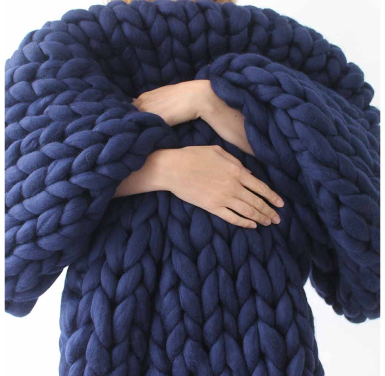 Couverture grosse maille - Marine