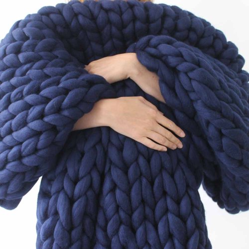 Couverture grosse maille - Marine