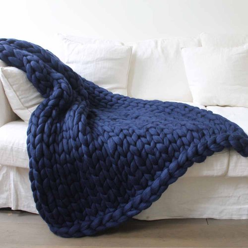 Couverture grosse maille - Marine