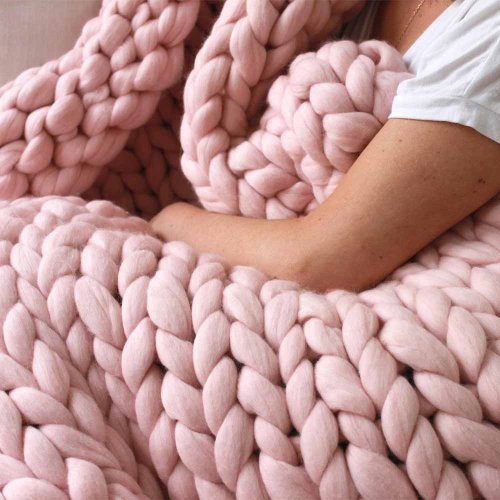 Couverture grosse maille - Rose