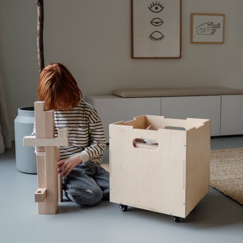 Cube de rangement à roulettes - Bois clair