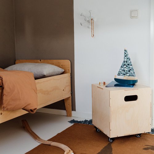 Cube de rangement à roulettes - Bois clair