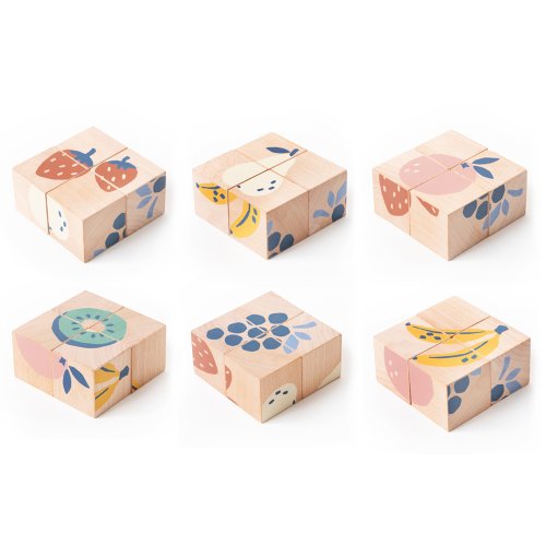 4 cubes en bois Fruits