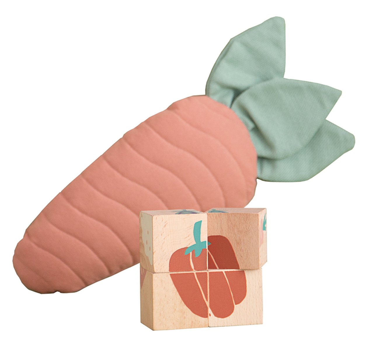 4 cubes en bois Légumes