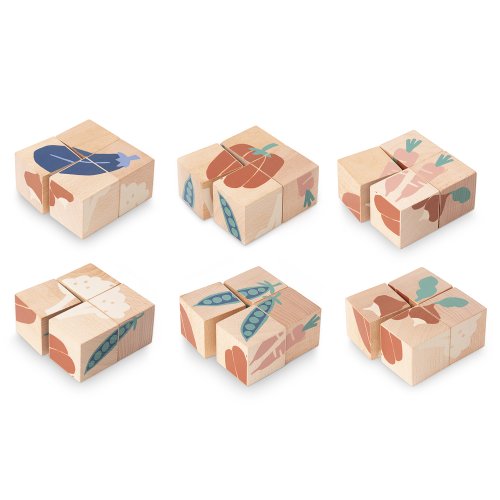 4 cubes en bois Légumes