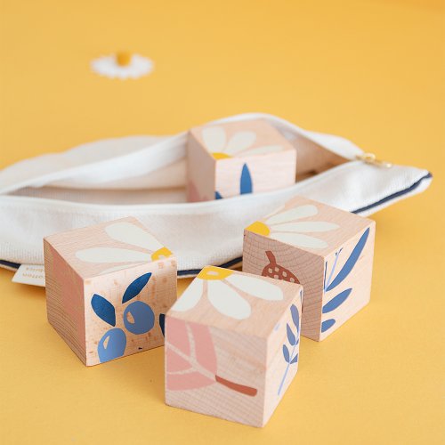 4 cubes en bois Plantes