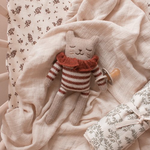 Doudou Chaton en Combinaison rayée  - Sienne