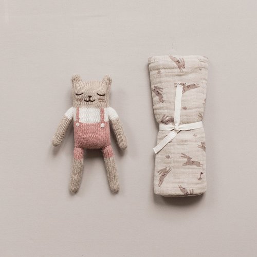 Doudou Chaton Salopette - Rose