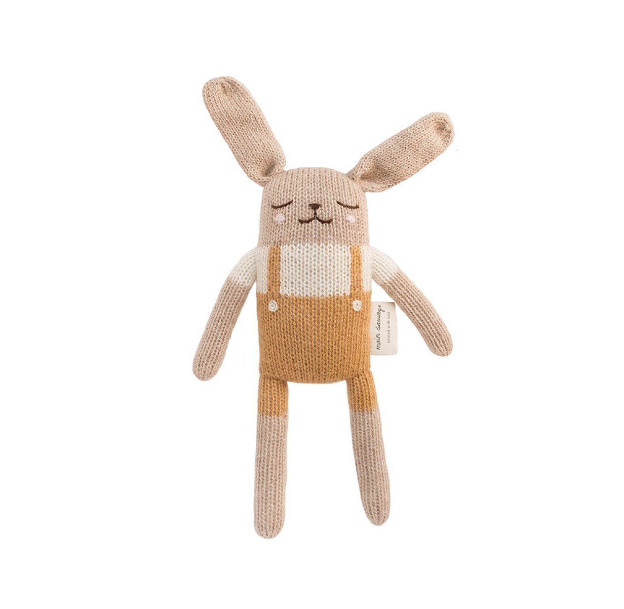 Doudou Lapin en salopette - Moutarde