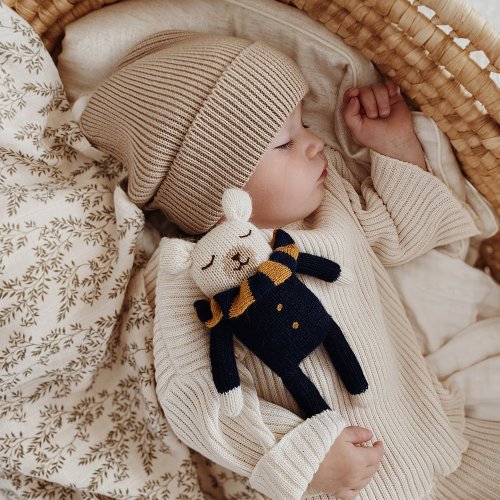 Doudou Ours Polaire col rayé - Marine