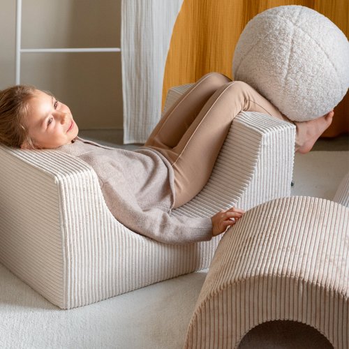 Trio de Poufs Rainbow en velours côtelé - Ecru